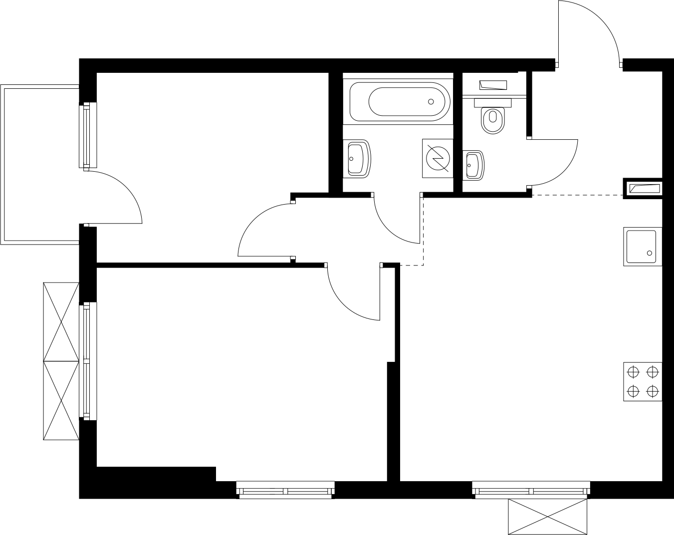 2-комнатная квартира в ЖК Беринг на 1 этаже в 3 секции. Сдача в 4 кв. 2025 г.