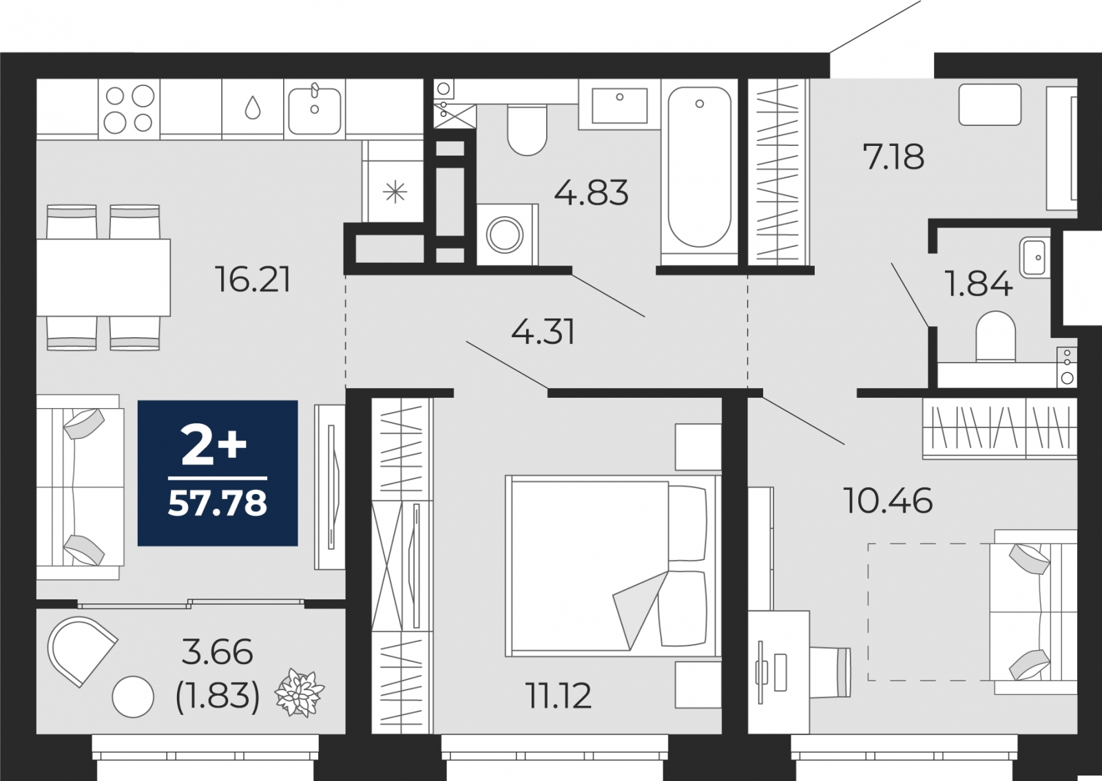 1-комнатная квартира с отделкой в ЖК Level Нагатинская на 2 этаже в 1 секции. Сдача в 4 кв. 2023 г.