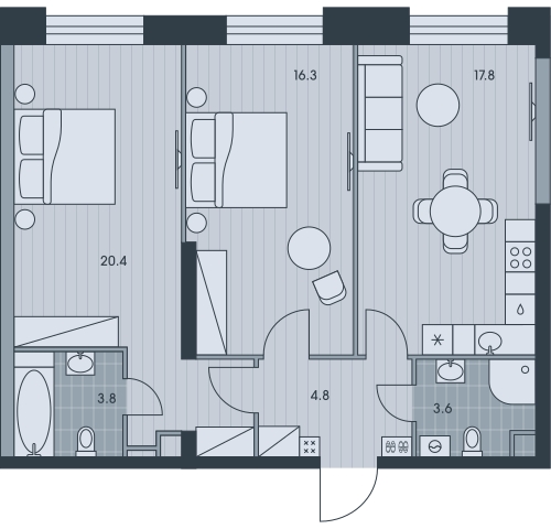 1-комнатная квартира с отделкой в ЖК Level Нагатинская на 12 этаже в 1 секции. Сдача в 4 кв. 2023 г.