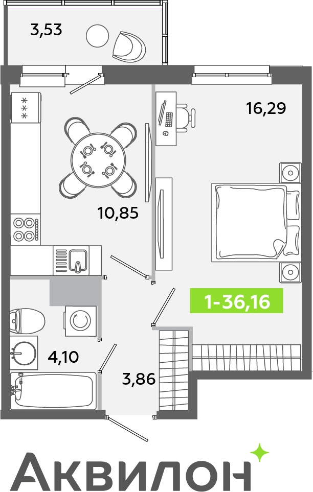 2-комнатная квартира в ЖК Беринг на 22 этаже в 2 секции. Сдача в 4 кв. 2025 г.