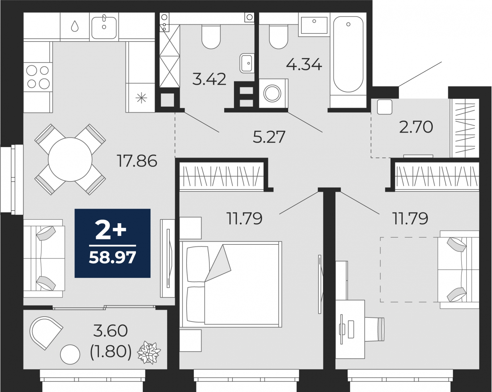 2-комнатная квартира в ЖК TERLE PARK на 8 этаже в 2 секции. Сдача в 4 кв. 2025 г.