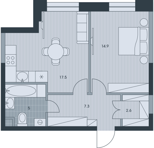 2-комнатная квартира в ЖК TERLE PARK на 8 этаже в 3 секции. Сдача в 4 кв. 2025 г.
