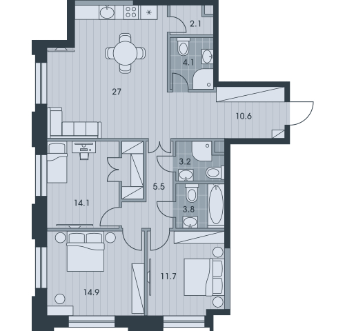 1-комнатная квартира в ЖК Level Нагатинская на 3 этаже в 1 секции. Сдача в 4 кв. 2023 г.