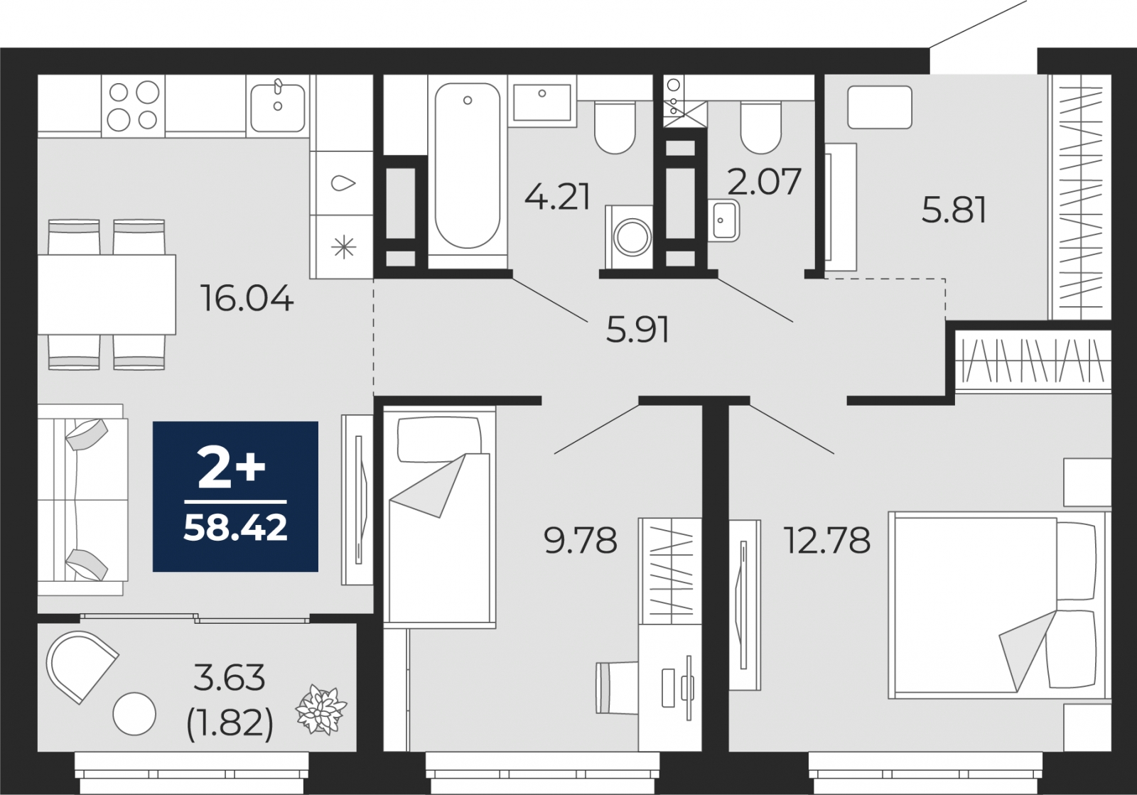 2-комнатная квартира в ЖК TERLE PARK на 3 этаже в 6 секции. Сдача в 4 кв. 2025 г.