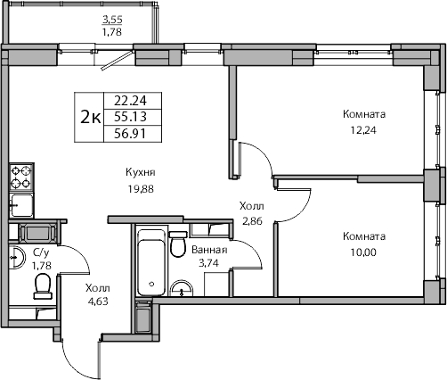 1-комнатная квартира с отделкой в ЖК Таллинский парк на 9 этаже в 1 секции. Сдача в 4 кв. 2024 г.