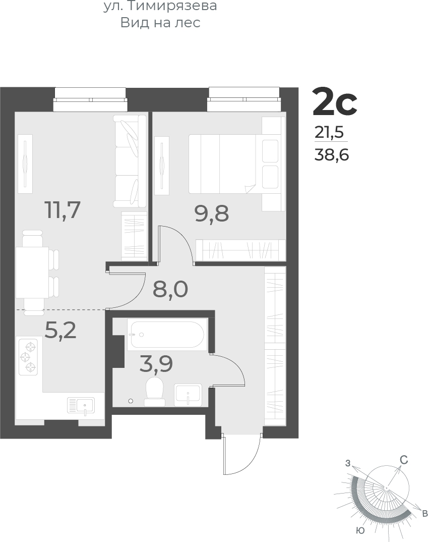 3-комнатная квартира в ЖК Twelve на 22 этаже в 1 секции. Сдача в 1 кв. 2026 г.