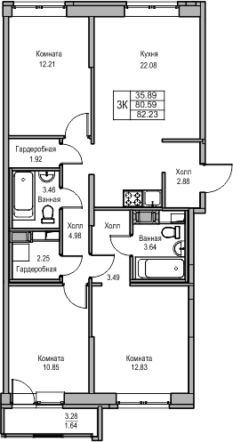 1-комнатная квартира с отделкой в ЖК GloraX Новоселье на 2 этаже в 1 секции. Сдача в 4 кв. 2025 г.