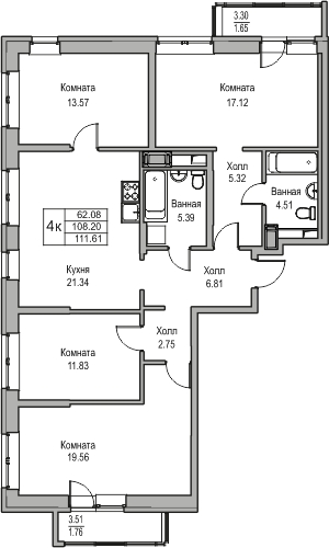 2-комнатная квартира с отделкой в ЖК GloraX Новоселье на 2 этаже в 1 секции. Сдача в 4 кв. 2025 г.