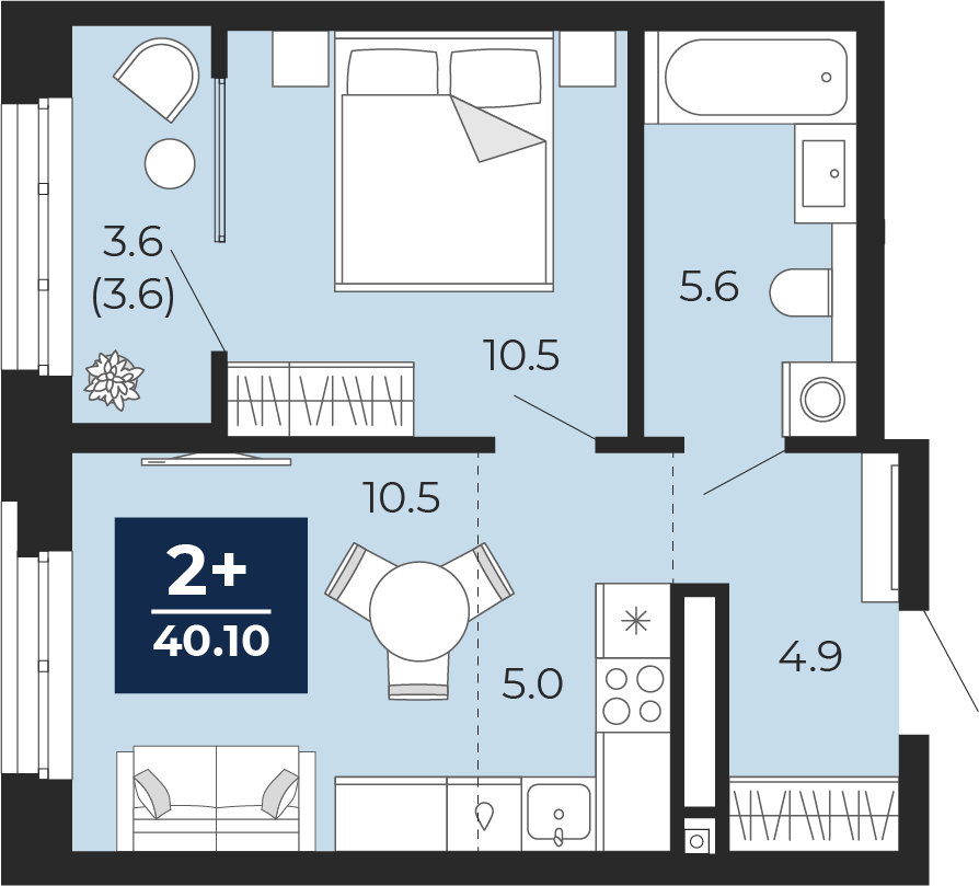 2-комнатная квартира с отделкой в ЖК GloraX Новоселье на 6 этаже в 1 секции. Сдача в 4 кв. 2025 г.