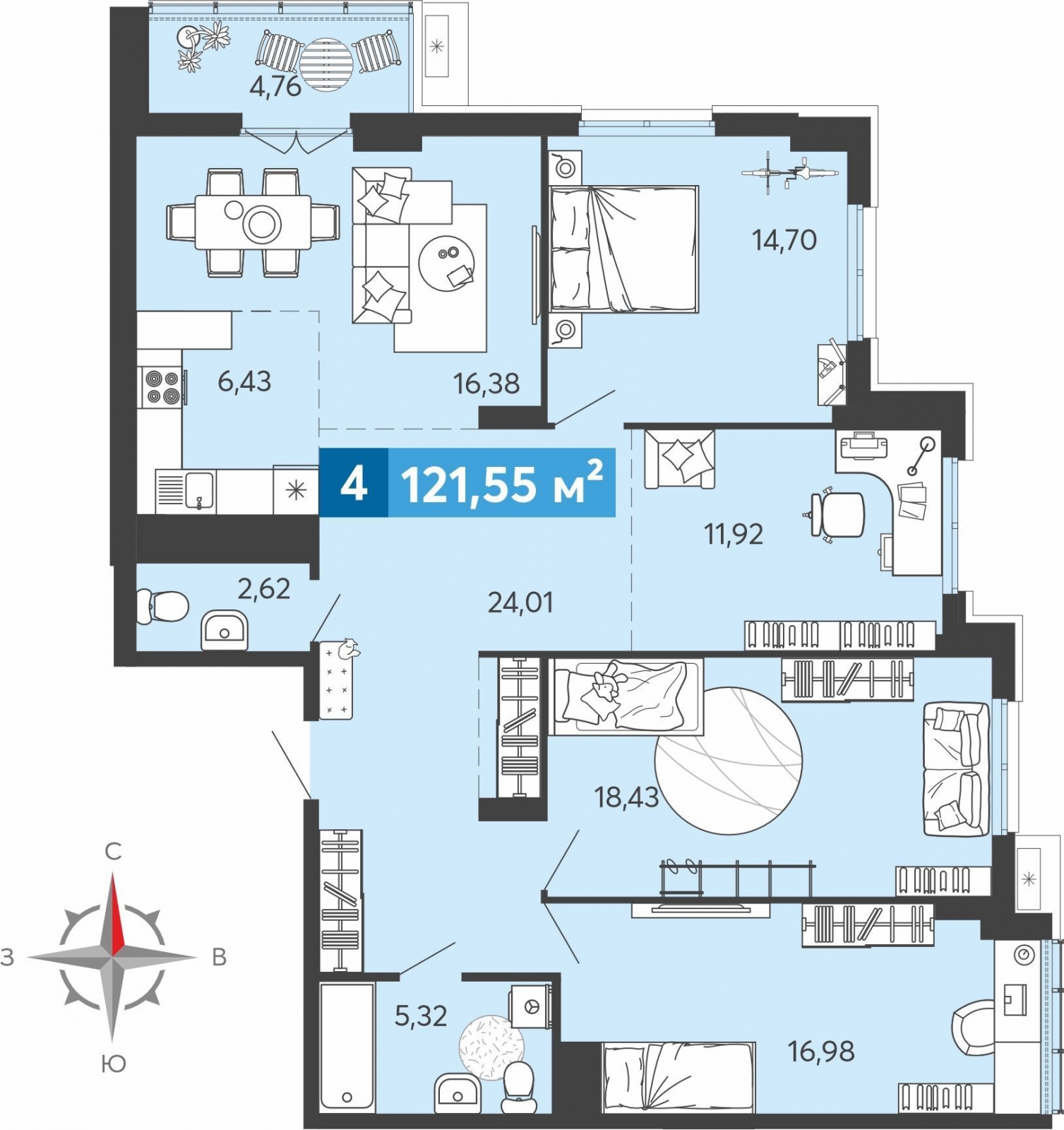 2-комнатная квартира в ЖК Беринг на 21 этаже в 2 секции. Сдача в 4 кв. 2025 г.