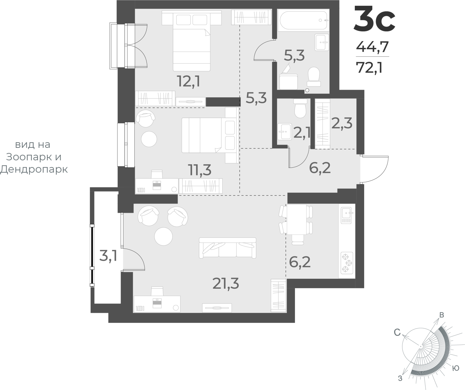 2-комнатная квартира в ЖК Twelve на 20 этаже в 1 секции. Сдача в 1 кв. 2026 г.