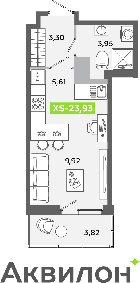 2-комнатная квартира в ЖК Twelve на 33 этаже в 1 секции. Сдача в 1 кв. 2026 г.