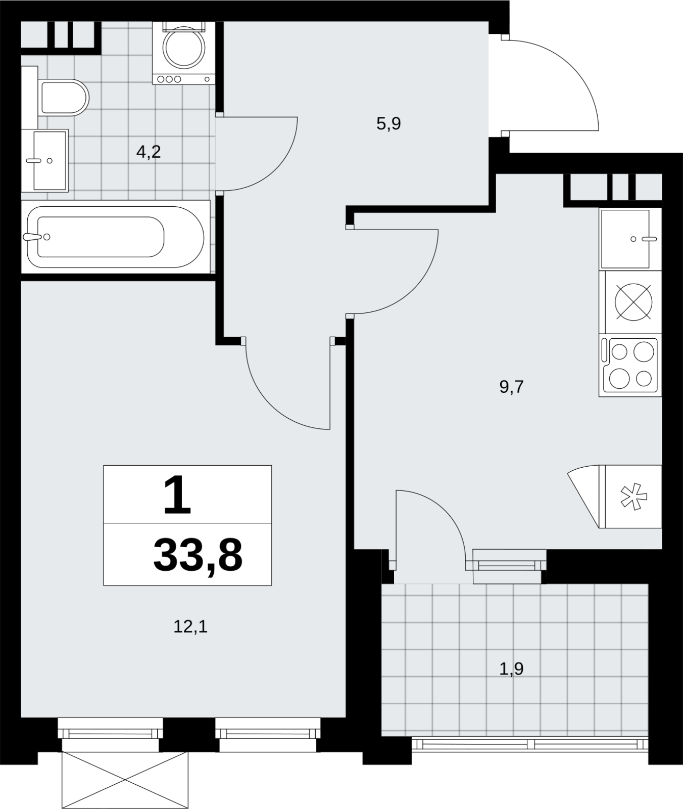 2-комнатная квартира в ЖК Headliner на 33 этаже в 1 секции. Сдача в 4 кв. 2024 г.
