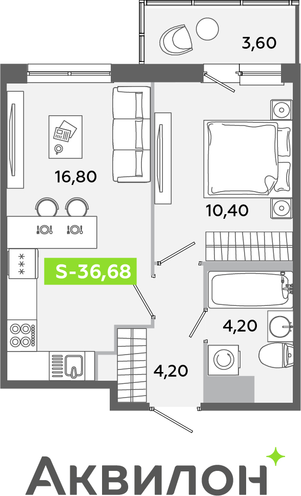 2-комнатная квартира в ЖК Twelve на 32 этаже в 1 секции. Сдача в 1 кв. 2026 г.