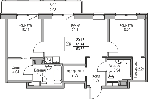 1-комнатная квартира (Студия) с отделкой в ЖК GloraX Новоселье на 5 этаже в 1 секции. Сдача в 4 кв. 2025 г.