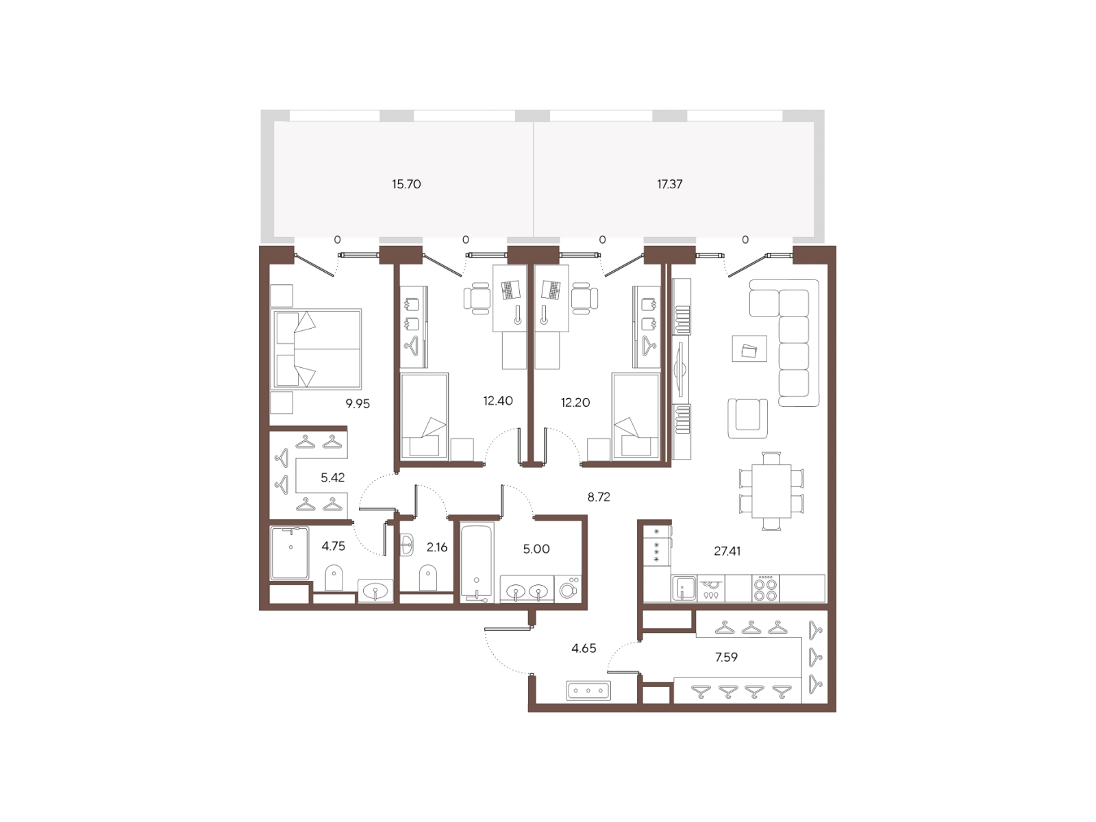 2-комнатная квартира в ЖК Беринг на 9 этаже в 3 секции. Сдача в 4 кв. 2025 г.