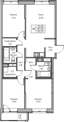 2-комнатная квартира в ЖК Twelve на 15 этаже в 1 секции. Сдача в 1 кв. 2026 г.