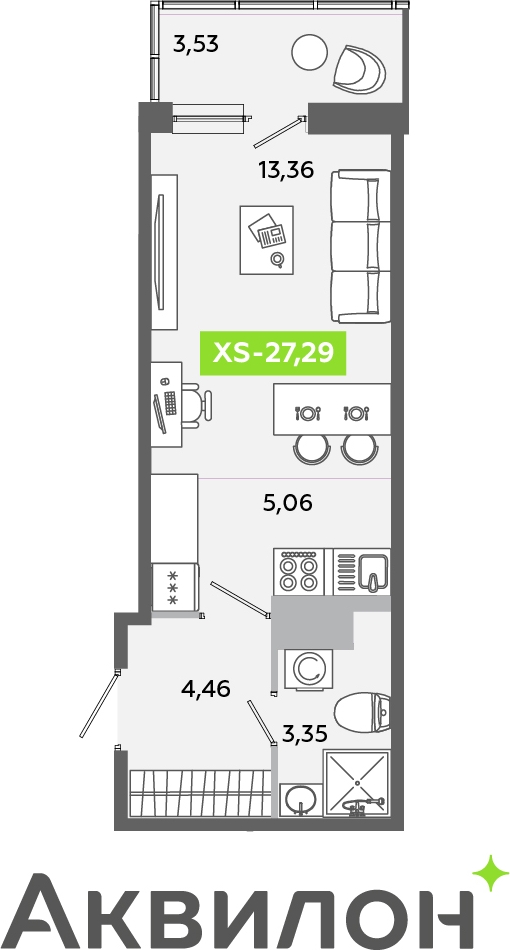1-комнатная квартира с отделкой в ЖК Юнтолово на 19 этаже в 1 секции. Сдача в 2 кв. 2026 г.