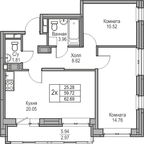 4-комнатная квартира в ЖК Twelve на 23 этаже в 1 секции. Сдача в 1 кв. 2026 г.