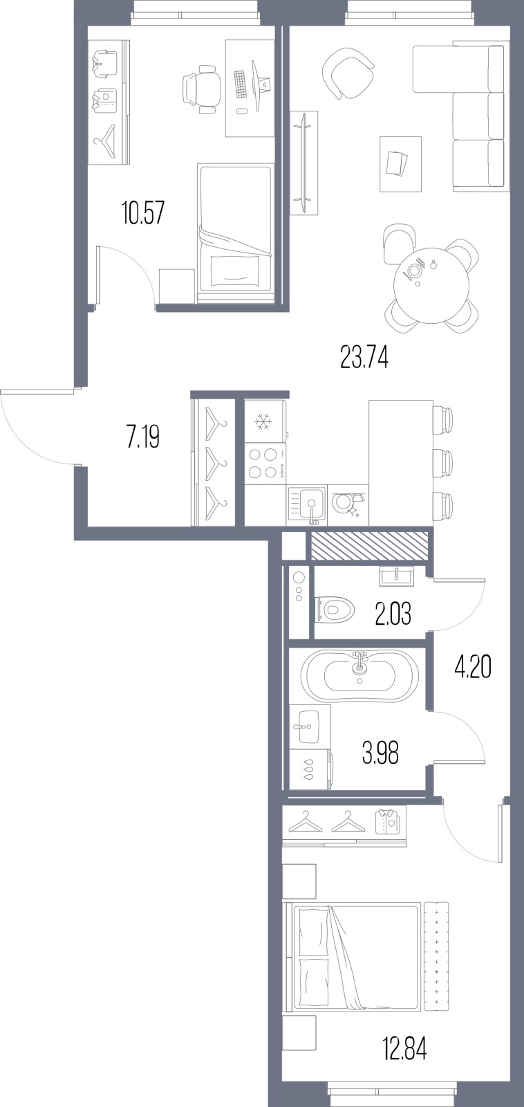 3-комнатная квартира с отделкой в ЖК Юнтолово на 19 этаже в 1 секции. Сдача в 2 кв. 2026 г.