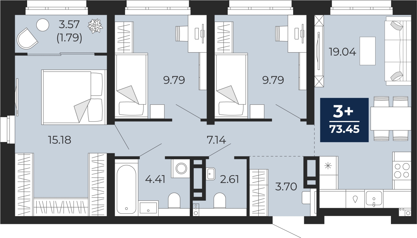 1-комнатная квартира (Студия) с отделкой в ЖК Юнтолово на 7 этаже в 1 секции. Сдача в 2 кв. 2026 г.