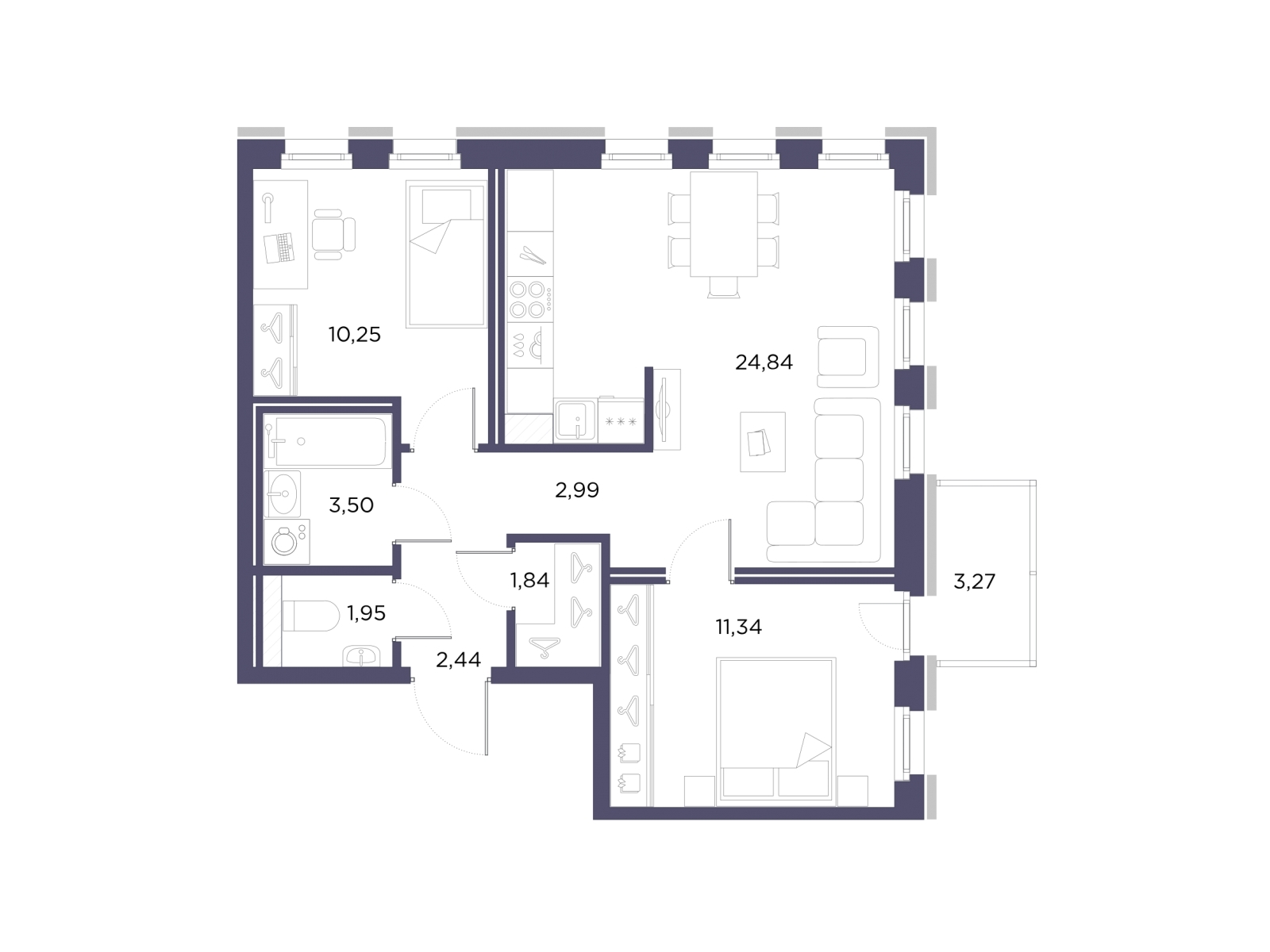 4-комнатная квартира в ЖК Twelve на 27 этаже в 1 секции. Сдача в 1 кв. 2026 г.