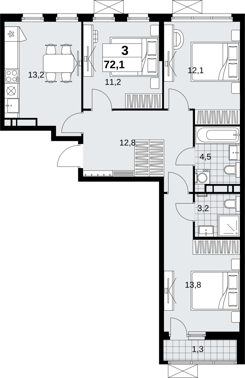 1-комнатная квартира в ЖК Скандинавия на 13 этаже в 1 секции. Сдача в 4 кв. 2026 г.