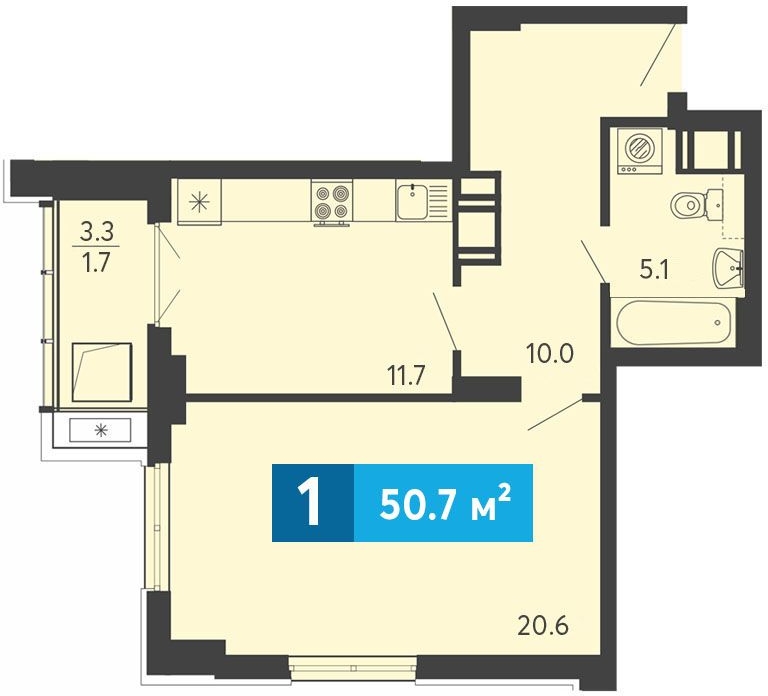 3-комнатная квартира в ЖК Беринг на 4 этаже в 1 секции. Сдача в 4 кв. 2025 г.