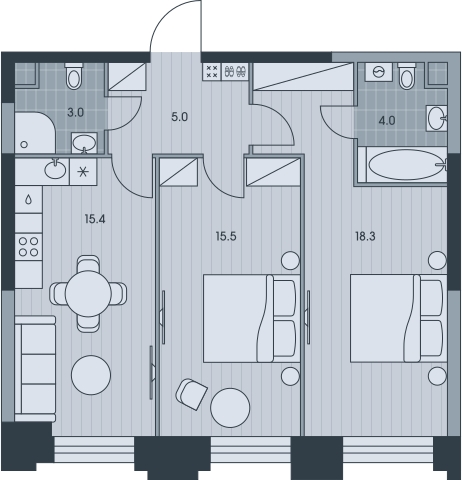 3-комнатная квартира в ЖК Беринг на 14 этаже в 5 секции. Сдача в 4 кв. 2025 г.