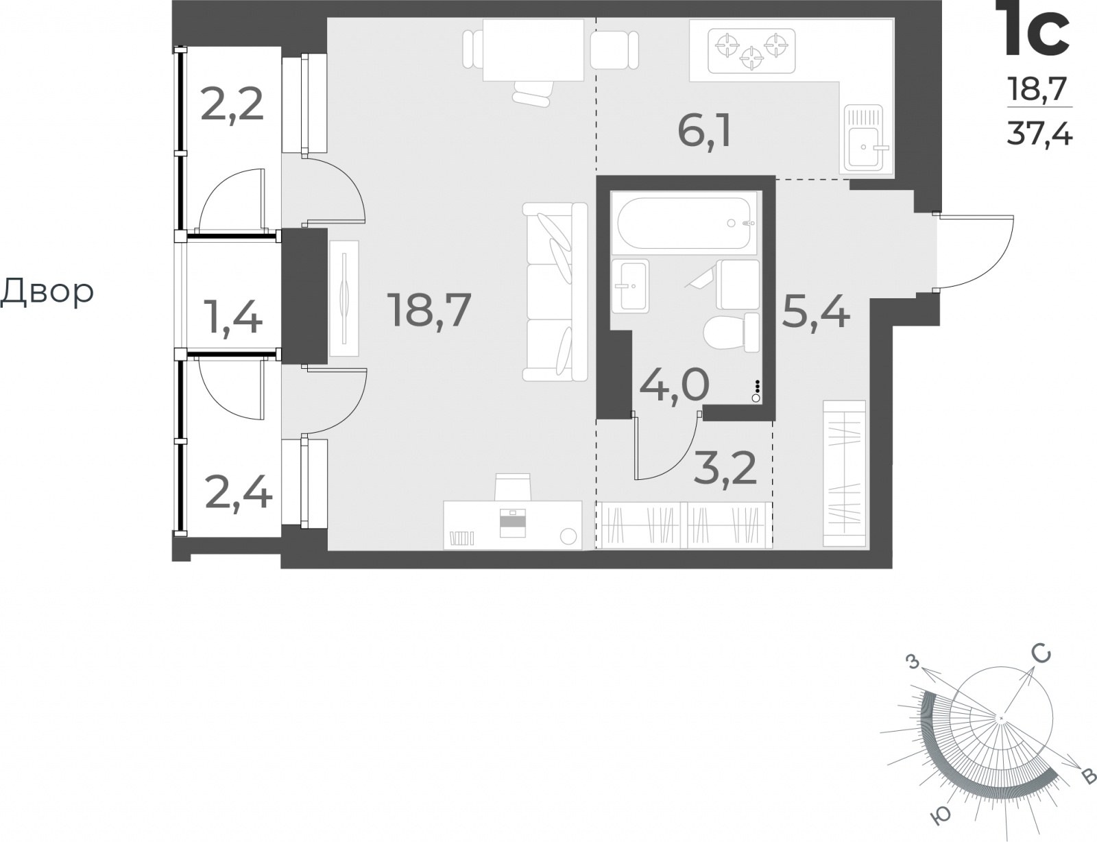 3-комнатная квартира в ЖК Беринг на 4 этаже в 5 секции. Сдача в 4 кв. 2025 г.