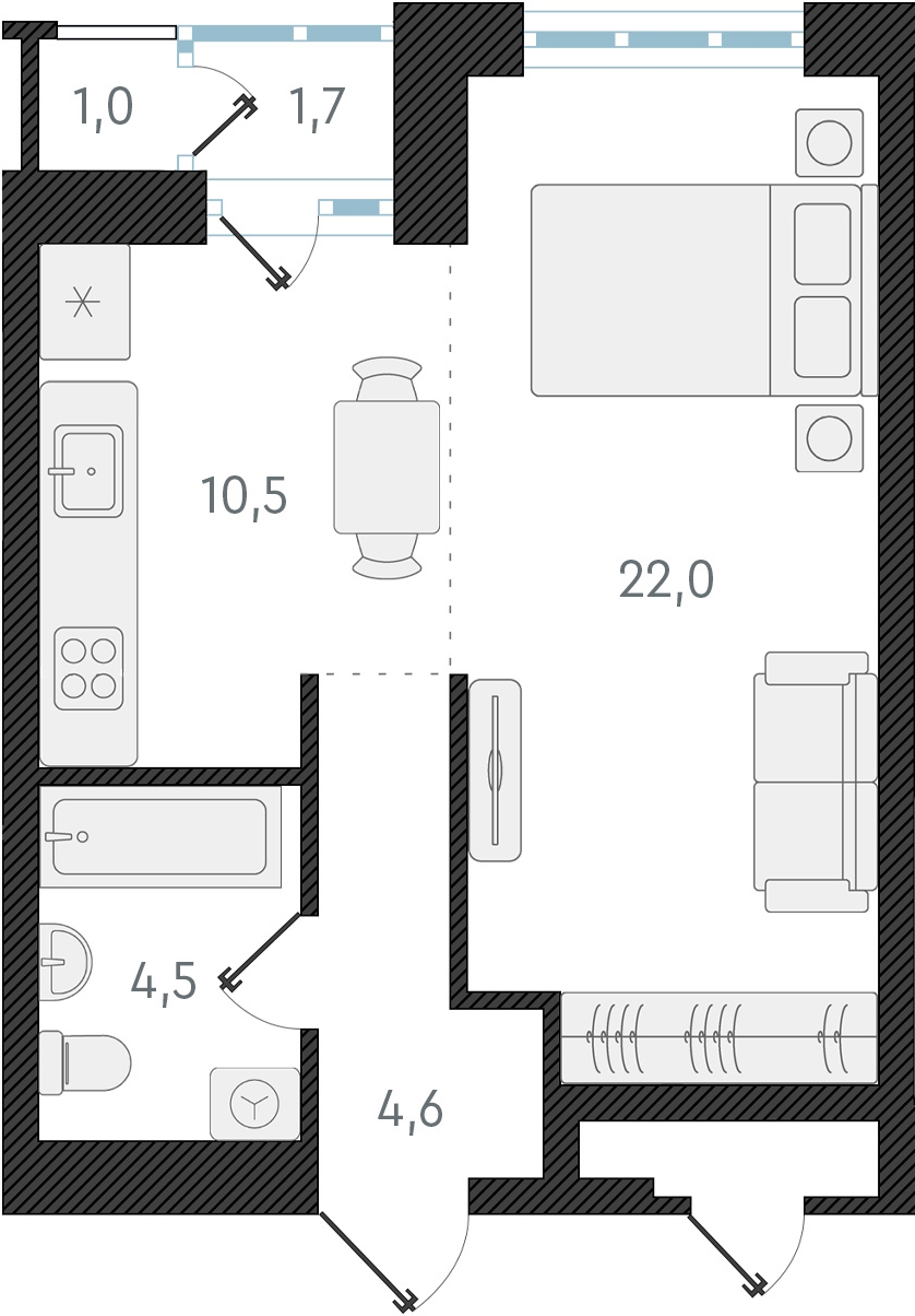 1-комнатная квартира с отделкой в ЖК Юнтолово на 2 этаже в 1 секции. Сдача в 2 кв. 2026 г.