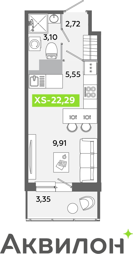3-комнатная квартира в ЖК Беринг на 3 этаже в 5 секции. Сдача в 4 кв. 2025 г.
