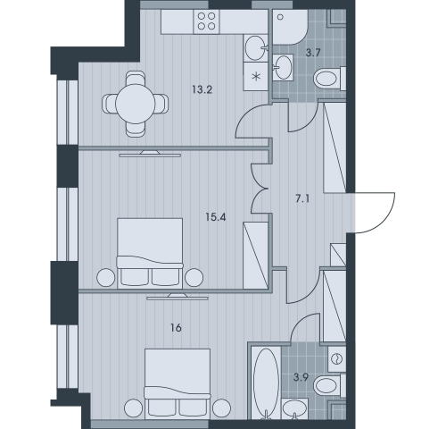 2-комнатная квартира в ЖК EVER на 26 этаже в 1 секции. Дом сдан.