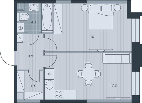 3-комнатная квартира в ЖК Беринг на 9 этаже в 2 секции. Сдача в 4 кв. 2025 г.