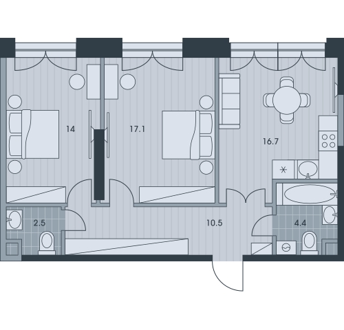 3-комнатная квартира в ЖК Беринг на 5 этаже в 2 секции. Сдача в 4 кв. 2025 г.