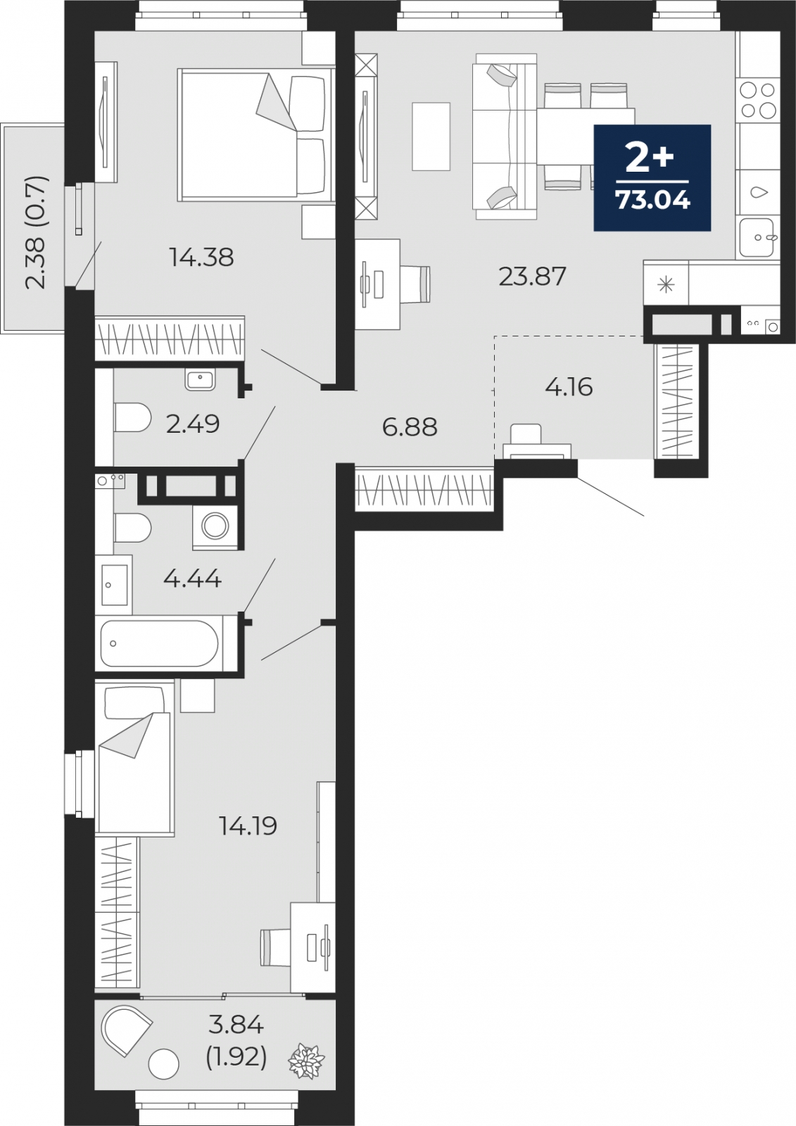 1-комнатная квартира с отделкой в Квартал Депо на 3 этаже в 3 секции. Сдача в 3 кв. 2025 г.