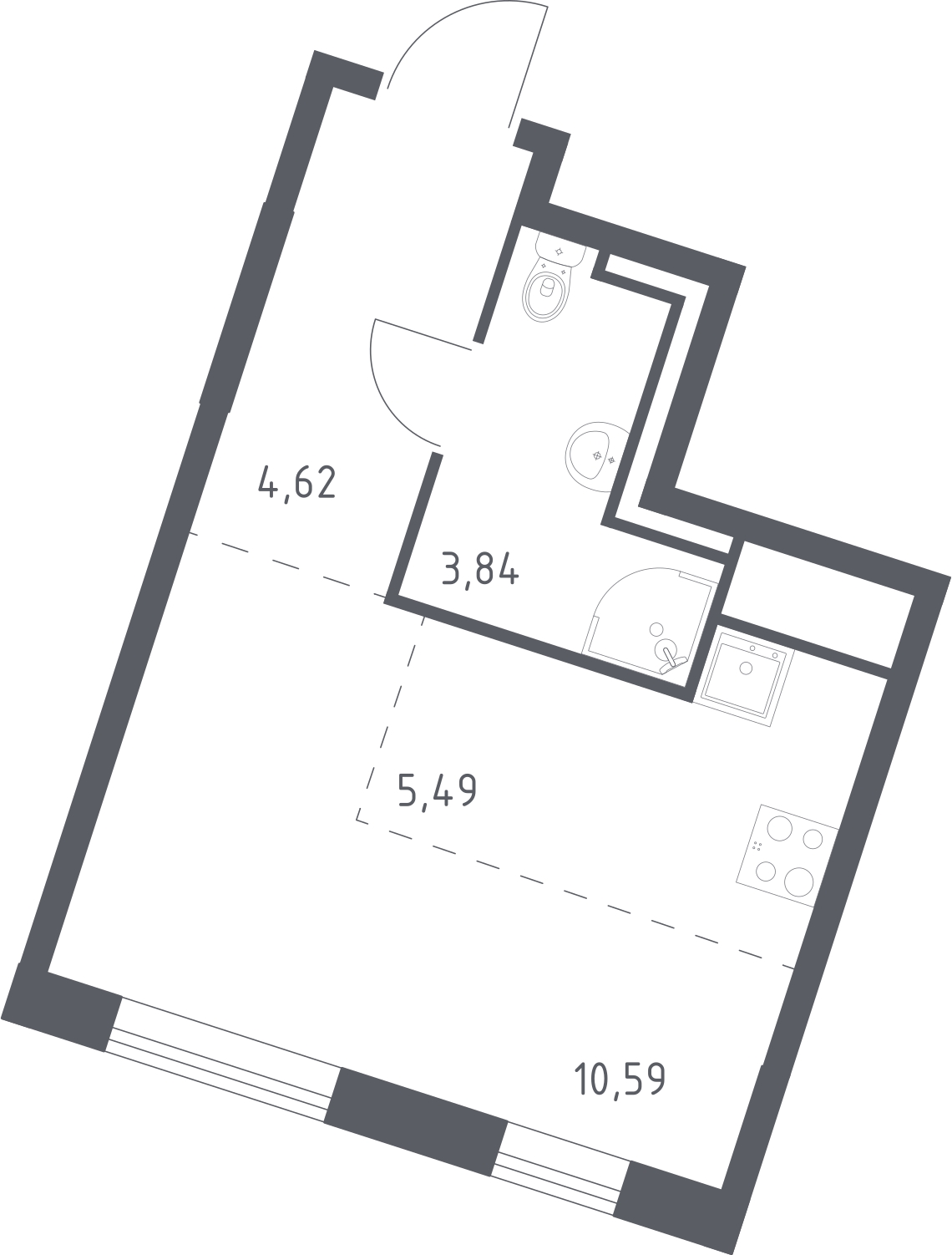 1-комнатная квартира (Студия) с отделкой в Квартал Депо на 3 этаже в 3 секции. Сдача в 3 кв. 2025 г.