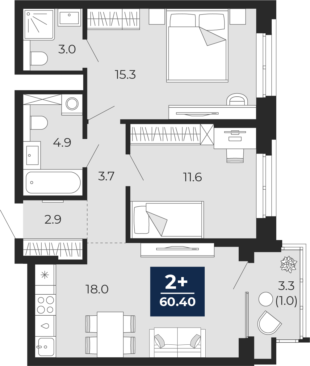 1-комнатная квартира (Студия) с отделкой в ЖК Квартал Лаголово на 10 этаже в 10 секции. Сдача в 3 кв. 2025 г.