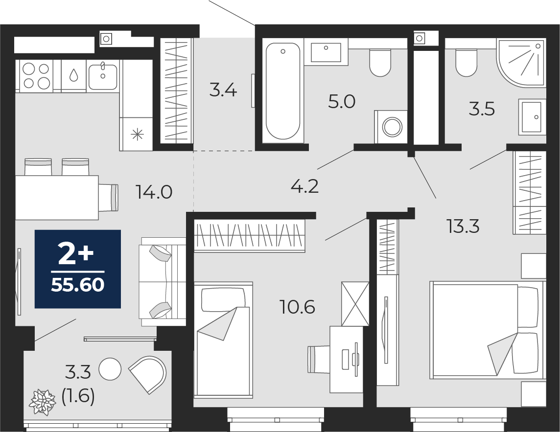 1-комнатная квартира (Студия) с отделкой в ЖК Квартал Лаголово на 1 этаже в 7 секции. Сдача в 4 кв. 2025 г.