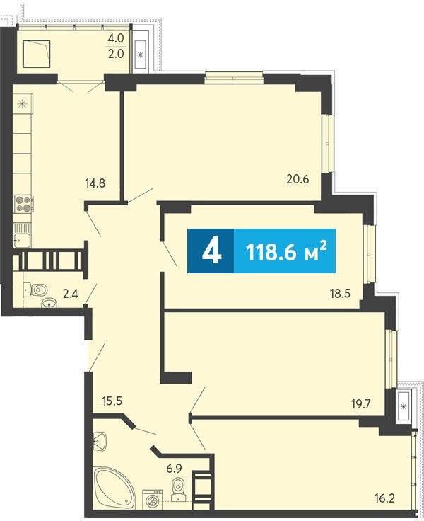 4-комнатная квартира с отделкой в ЖК EVER на 25 этаже в 1 секции. Дом сдан.