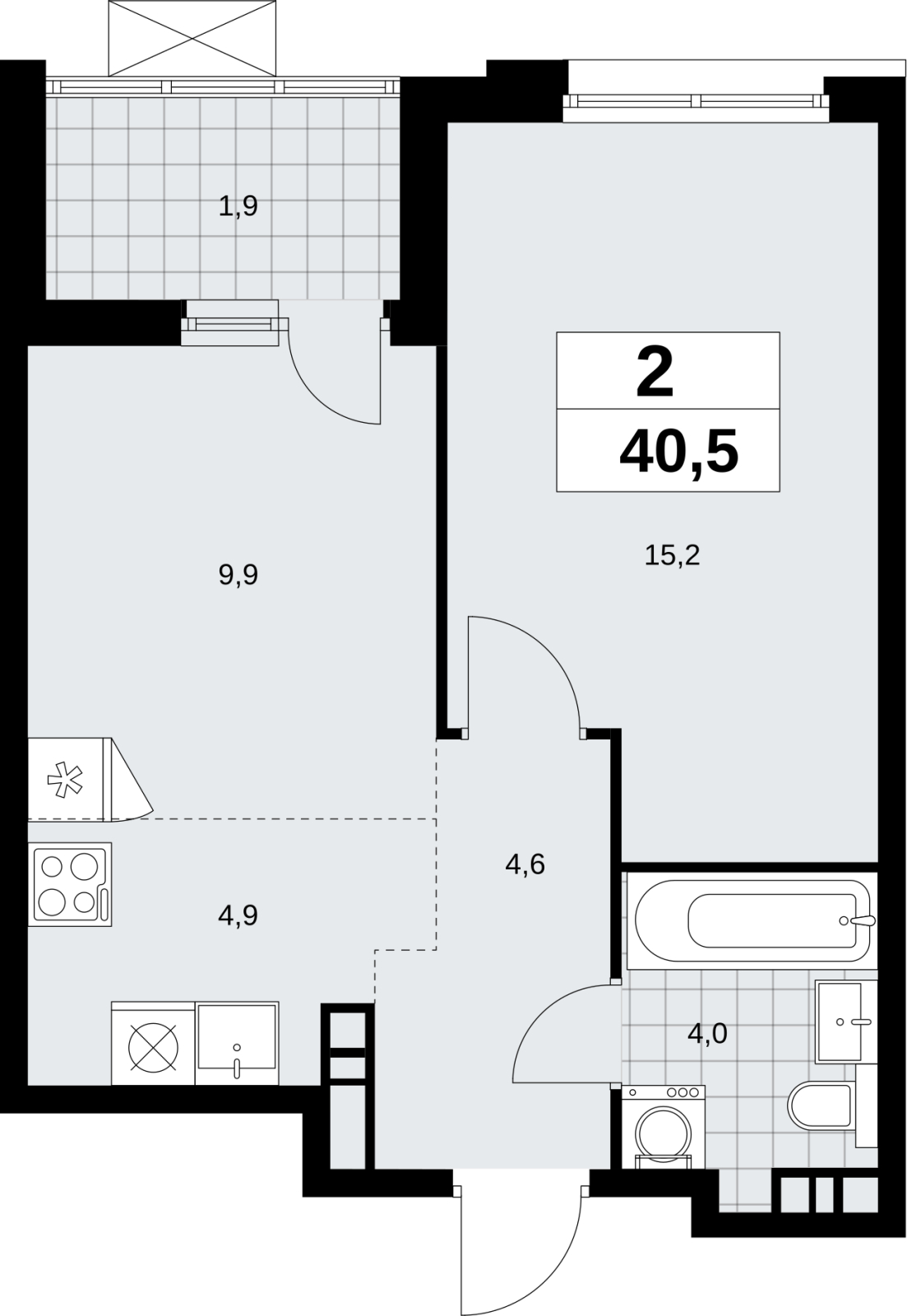 2-комнатная квартира в ЖК Headliner на 38 этаже в 1 секции. Сдача в 4 кв. 2024 г.