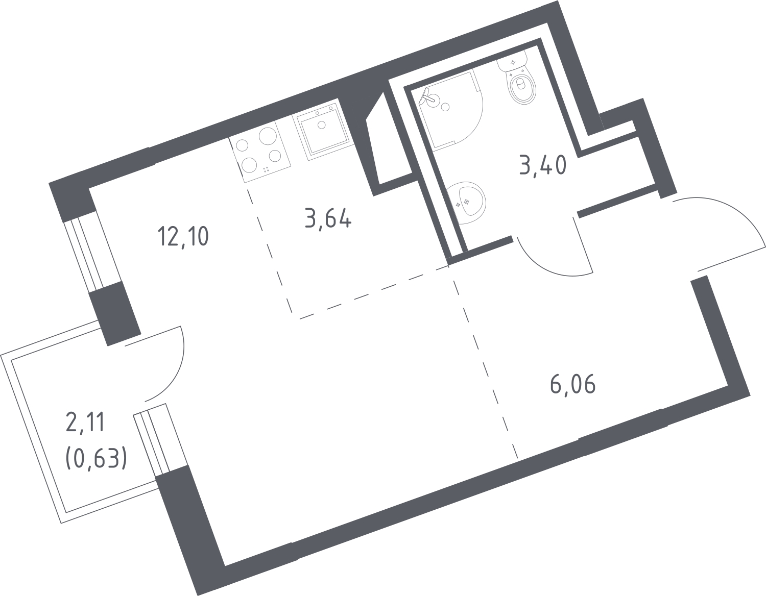 2-комнатная квартира с отделкой в ЖК ГОЛОС в центре города на 6 этаже в 1 секции. Сдача в 4 кв. 2025 г.