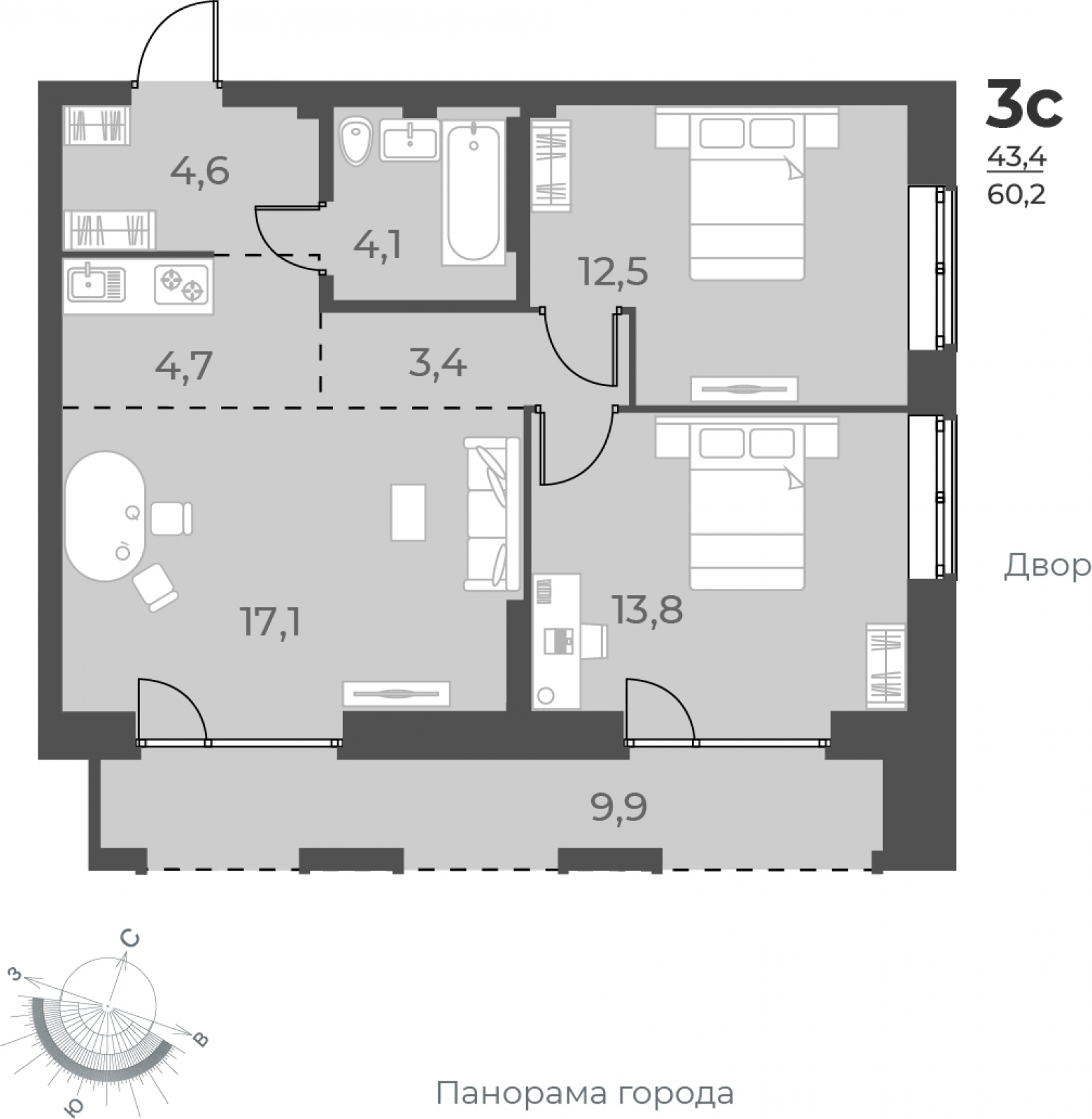 1-комнатная квартира с отделкой в ЖК Квартал Лаголово на 6 этаже в 8 секции. Сдача в 4 кв. 2025 г.