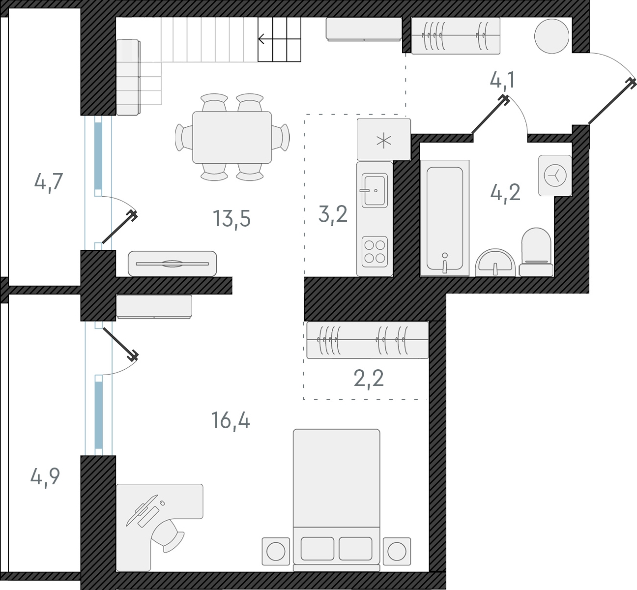 1-комнатная квартира с отделкой в ЖК Юнтолово на 5 этаже в 1 секции. Сдача в 2 кв. 2026 г.
