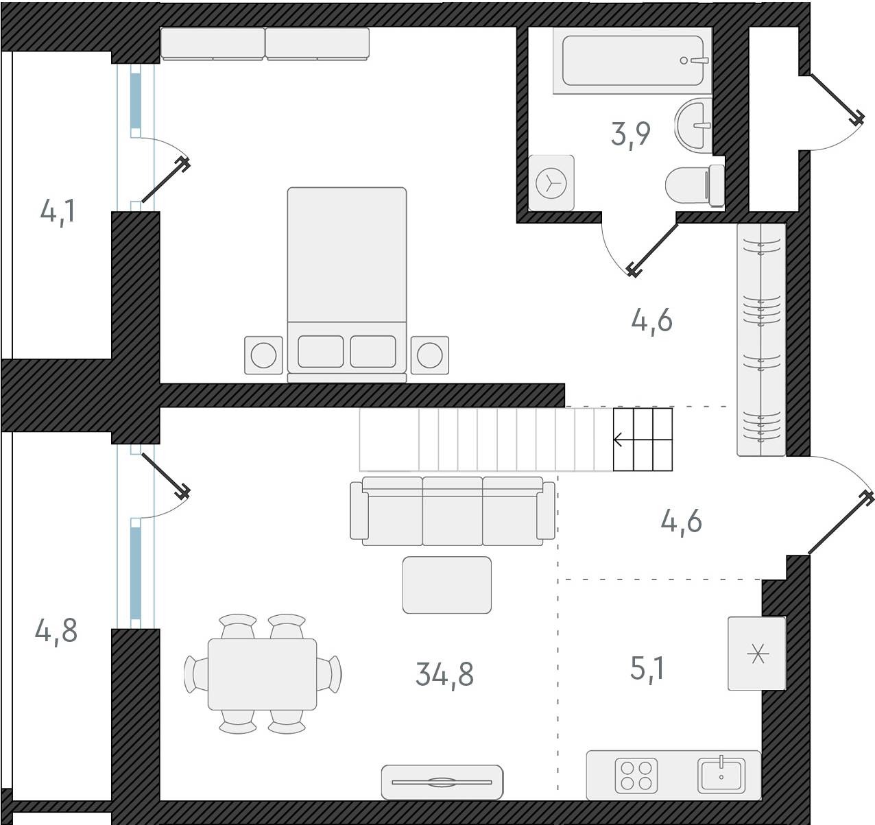 1-комнатная квартира в ЖК EVER на 31 этаже в 1 секции. Сдача в 3 кв. 2025 г.