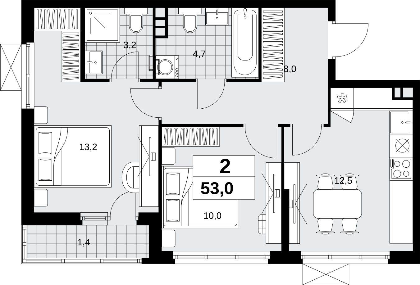 2-комнатная квартира с отделкой в ЖК Скандинавия на 3 этаже в 1 секции. Сдача в 1 кв. 2027 г.