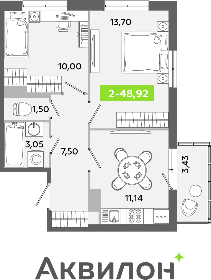 1-комнатная квартира с отделкой в ЖК Квартал Лаголово на 4 этаже в 7 секции. Сдача в 3 кв. 2025 г.