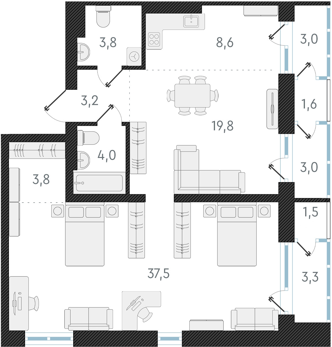 1-комнатная квартира с отделкой в ЖК Юнтолово на 10 этаже в 1 секции. Сдача в 2 кв. 2026 г.