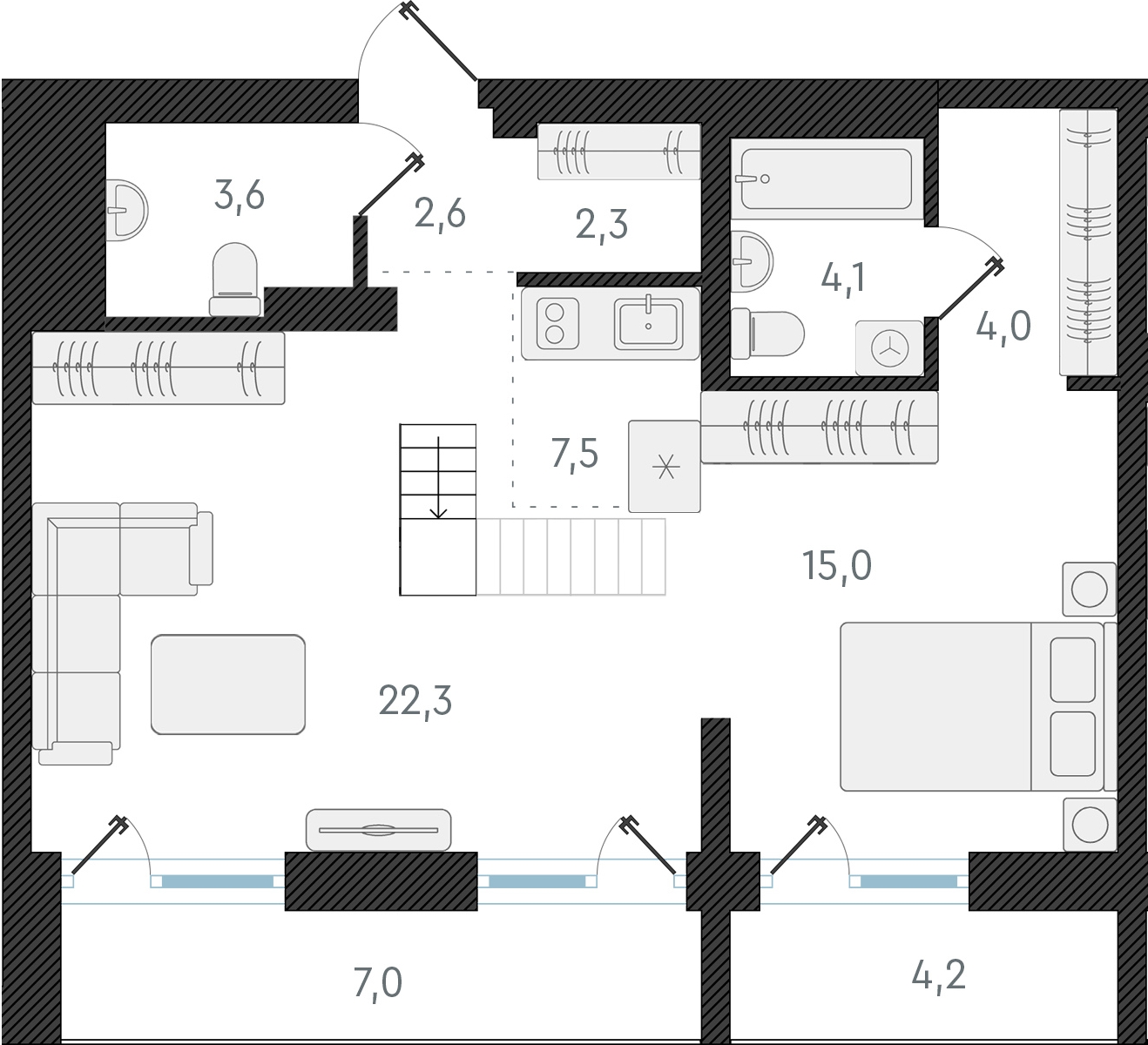 1-комнатная квартира с отделкой в ЖК Квартал Лаголово на 4 этаже в 5 секции. Сдача в 4 кв. 2025 г.