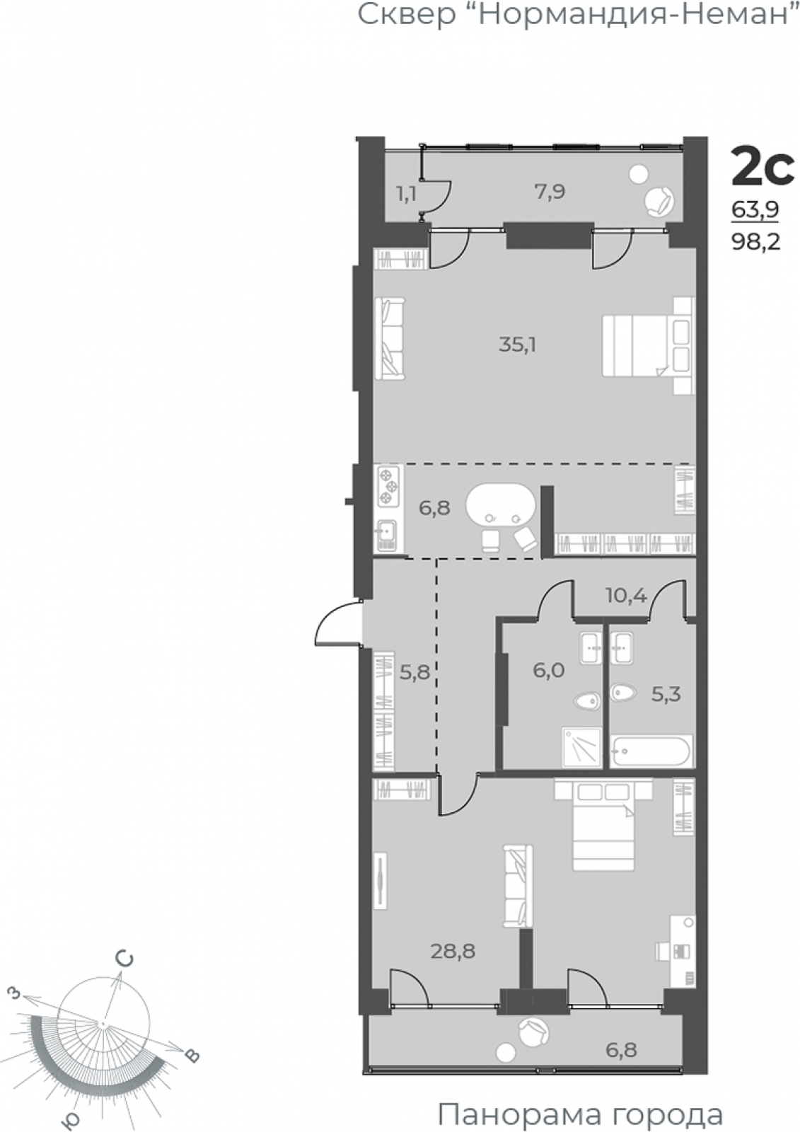 1-комнатная квартира с отделкой в ЖК Квартал Лаголово на 9 этаже в 3 секции. Сдача в 3 кв. 2025 г.